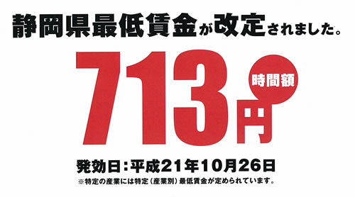 静岡県最低賃金が改訂されました